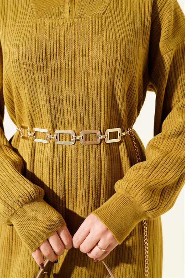 Half Zippered Ribbed Knit Dress Oil Green