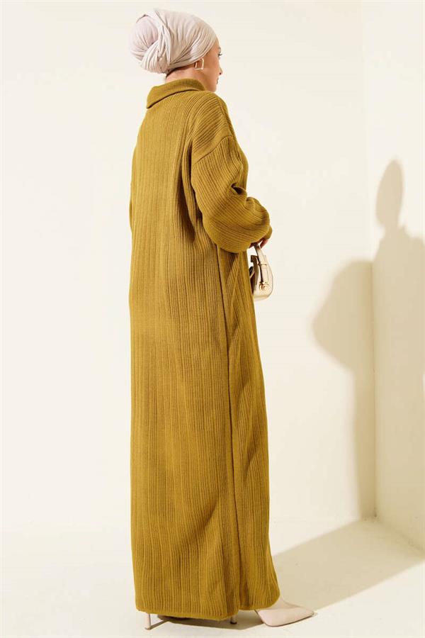 Half Zippered Ribbed Knit Dress Oil Green