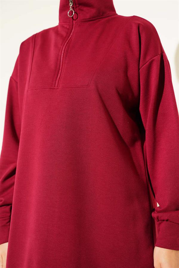 Half Zippered 2 Piece Set Burgundy