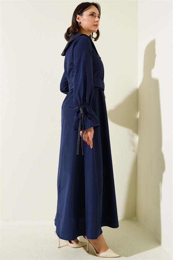 Half Zipper Denim Collar Terikoton Dress Navy Blue