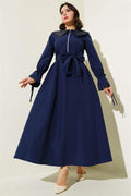 Half Zipper Denim Collar Terikoton Dress Navy Blue