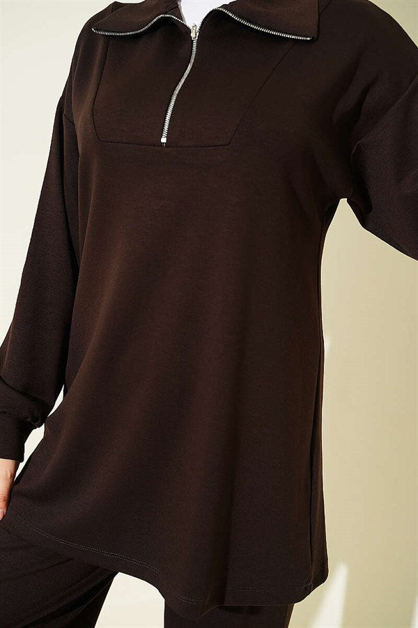 Half-Zip Loysha 2 Piece Set Tunic, Coffee