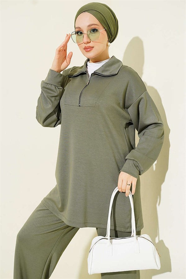 Half-Zip Loysha 2 Piece Set Tunic, Light Green