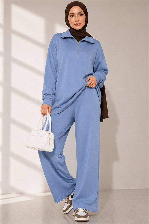 Half-Zip Loysa Tunic 2 Piece Set, Baby Blue