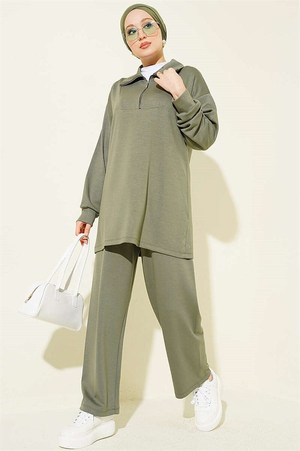Half-Zip Loysha 2 Piece Set Tunic, Light Green