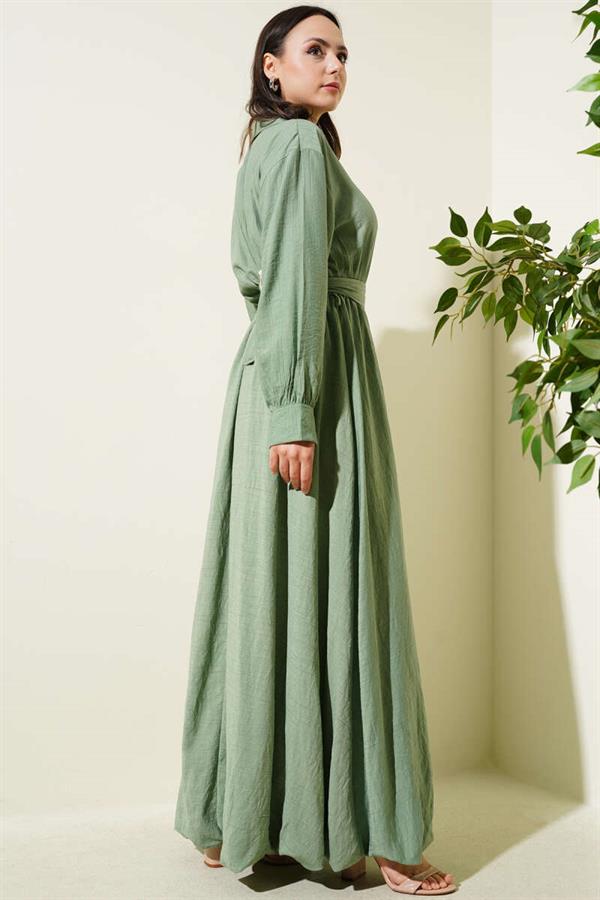 Half Zippered Mevlana Dress Almond Green