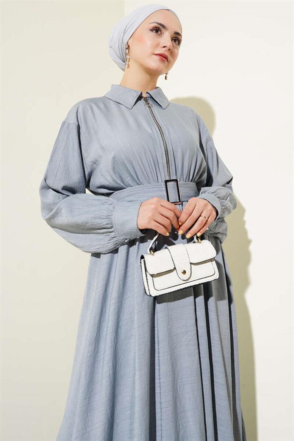 Half Zippered Mevlana Dress Gray