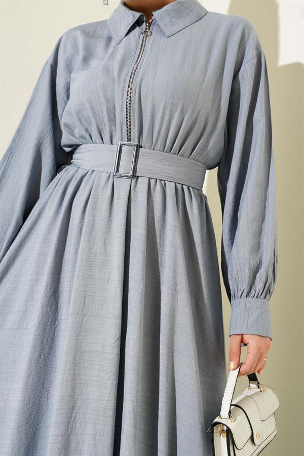 Half Zippered Mevlana Dress Gray
