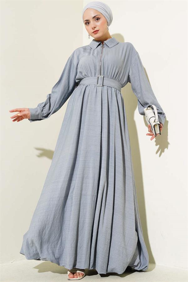 Half Zippered Mevlana Dress Gray