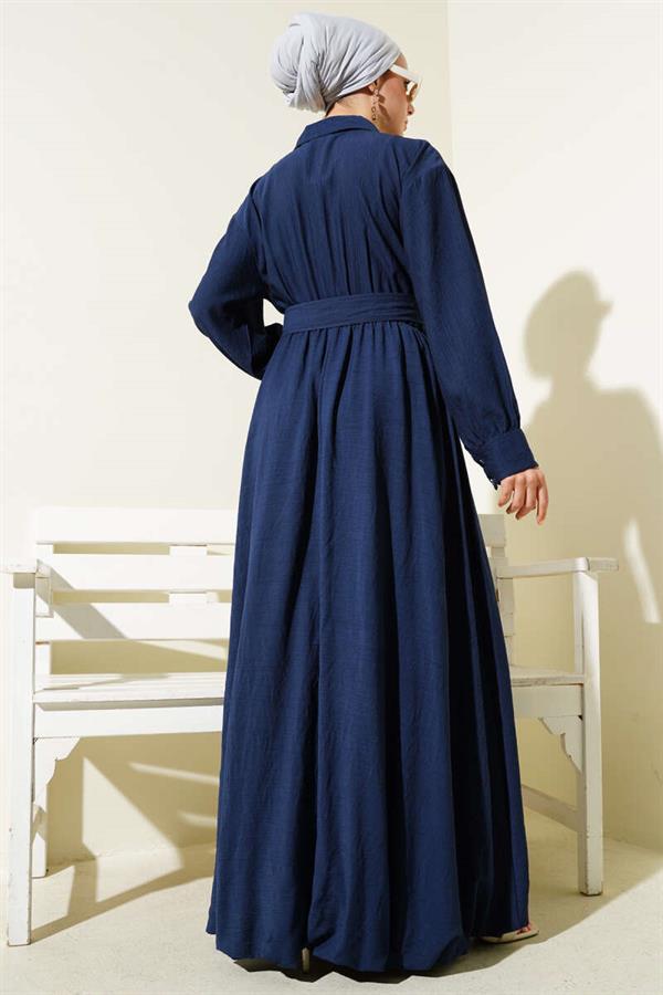 Half Zippered Mevlana Dress Navy Blue