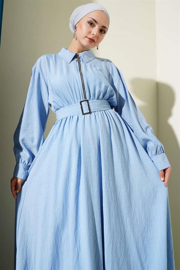 Half Zippered Mevlana Dress Blue
