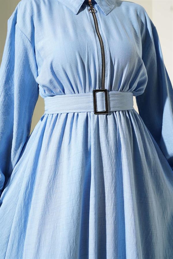 Half Zippered Mevlana Dress Blue