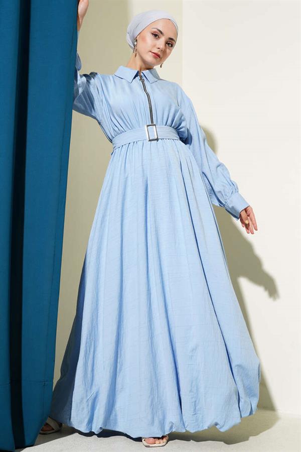 Half Zippered Mevlana Dress Blue