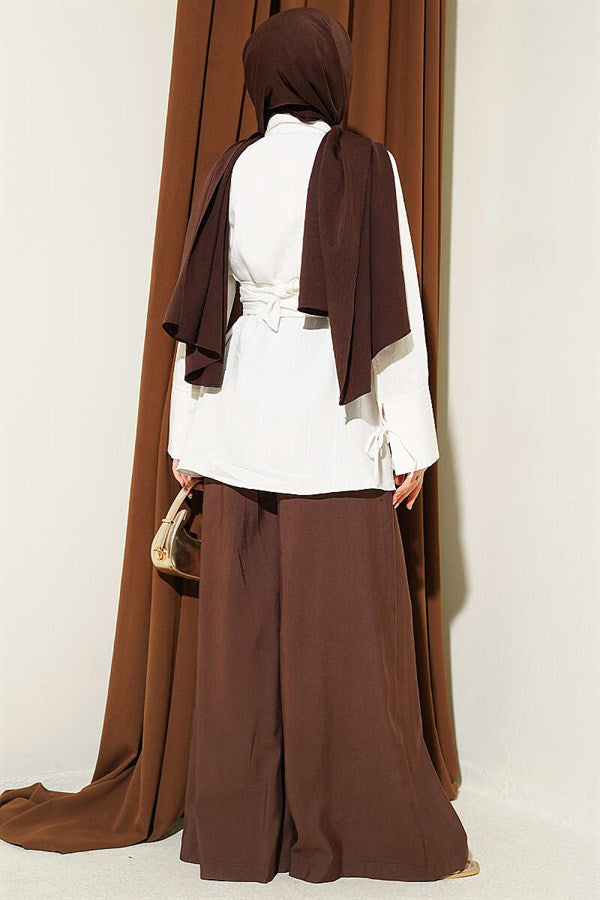 Half-Hidden Button Tie Tunic, Ecru