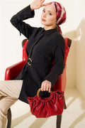 Half-Hidden Button Tie Tunic Black