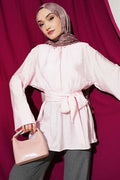 Half-Hidden Button Belted Shirt Pink