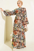 Half-Plated Patterned Dress, Coffee