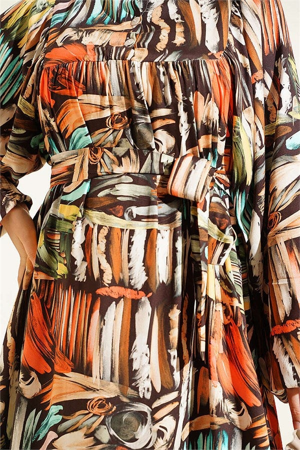Half-Plated Patterned Dress, Coffee