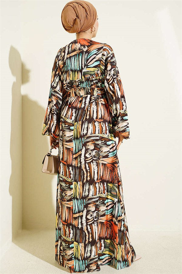 Half-Plated Patterned Dress, Coffee