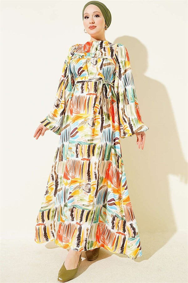 Half-Plated Patterned Dress Orange