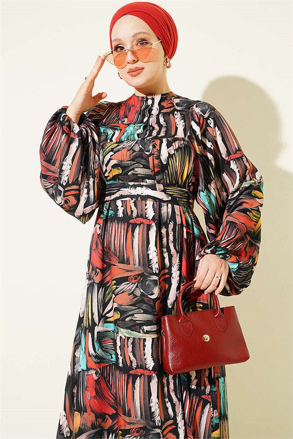 Half-Plated Patterned Dress Black