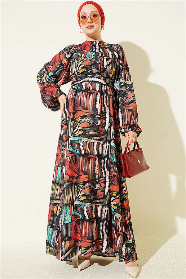Half-Plated Patterned Dress Black