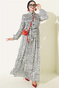 Half-Plaque Patterned Satin Dress, Black