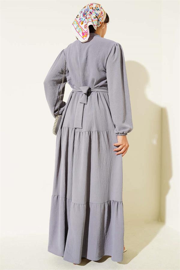 Half Pleated Buttoned Dress Gray