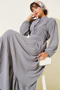 Half Pleated Buttoned Dress Gray