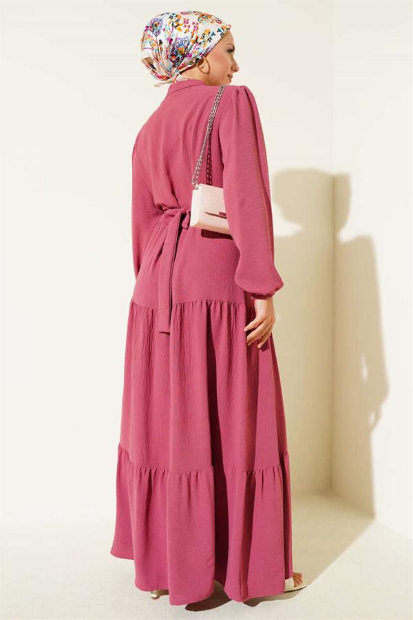 Half Pleated Buttoned Dress Dusty Rose