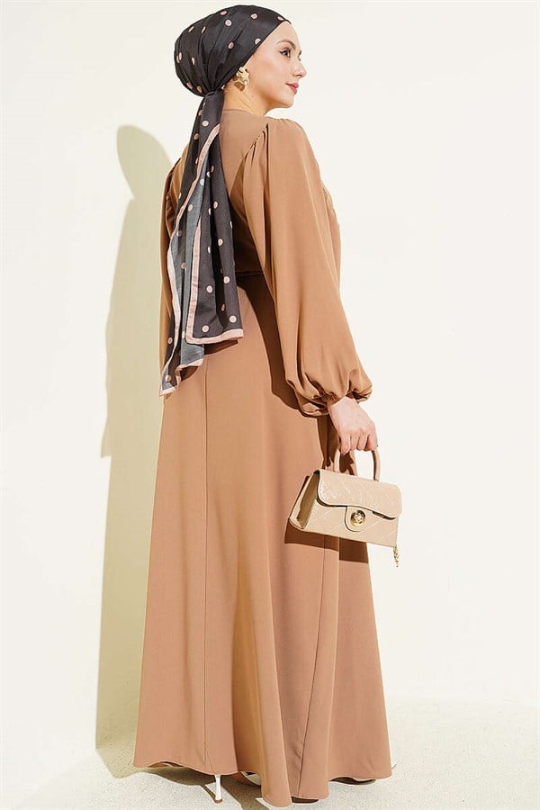 Half-Stone Buttoned Side Lace Dress Sand Beige