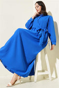Half Stone Buttoned Side Tie Dress in Saxe