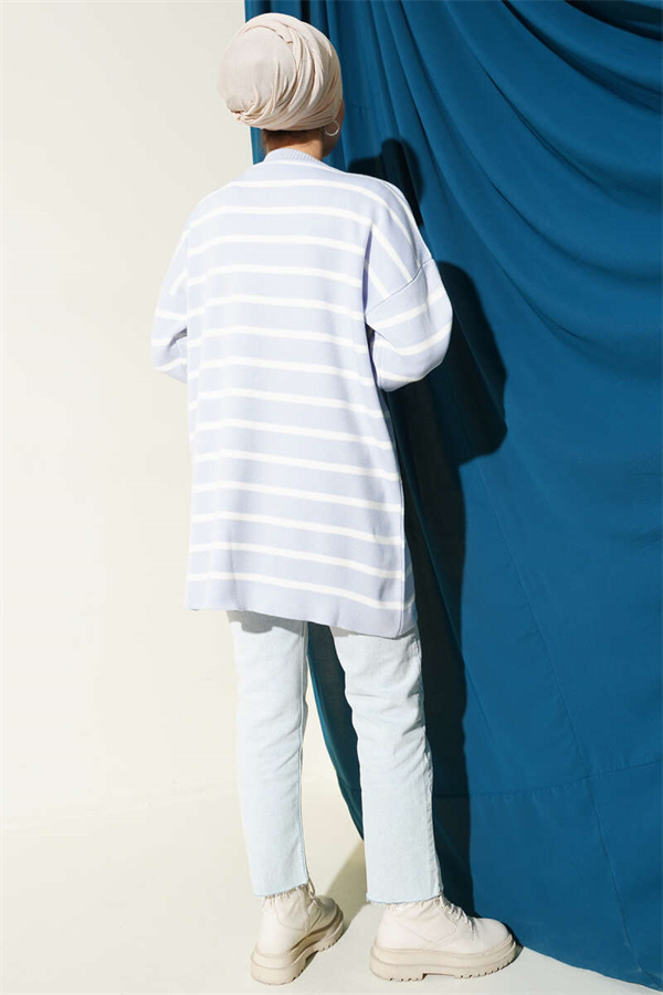 Horizontal Stripe Detail Basic Knit Tunic Lilac