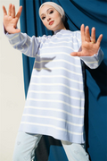 Horizontal Stripe Detail Basic Knit Tunic Lilac