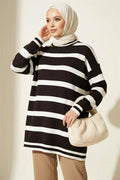 Horizontal Stripe Detailed Knit Tunic Brown
