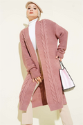 Horizontal Stripe Embossed Knit Cardigan, Rose Pink