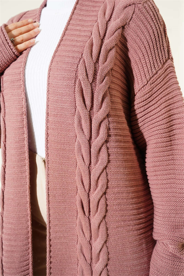 Horizontal Stripe Embossed Knit Cardigan, Rose Pink