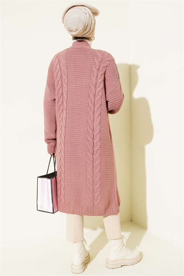 Horizontal Stripe Embossed Knit Cardigan, Rose Pink
