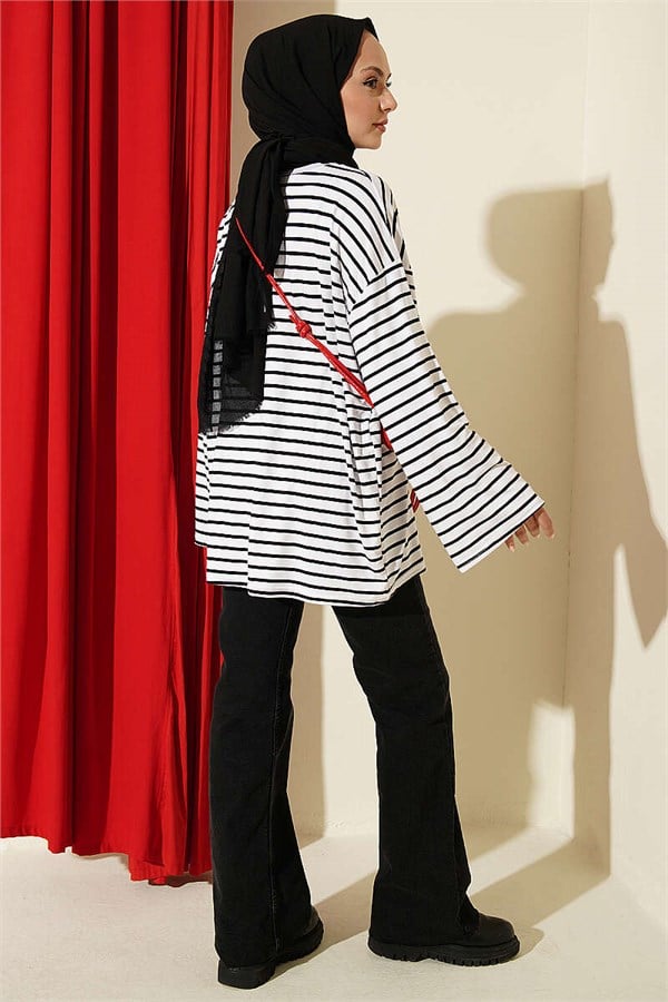 Horizontal Striped Viscose Tunic White