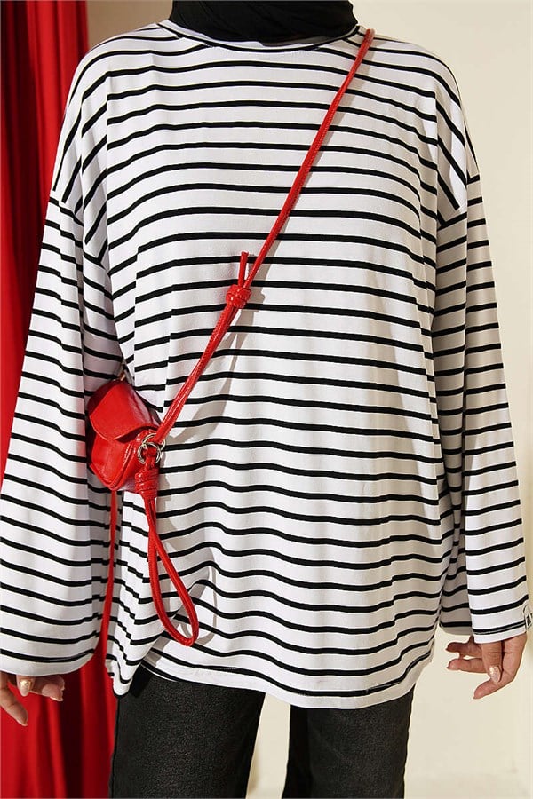 Horizontal Striped Viscose Tunic White
