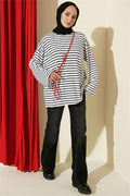 Horizontal Striped Viscose Tunic White