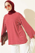 Horizontal Striped Viscose Tunic, Burgundy