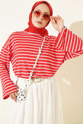 Horizontal Striped Viscose Tunic, Red