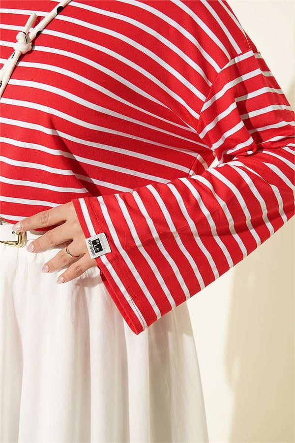 Horizontal Striped Viscose Tunic, Red