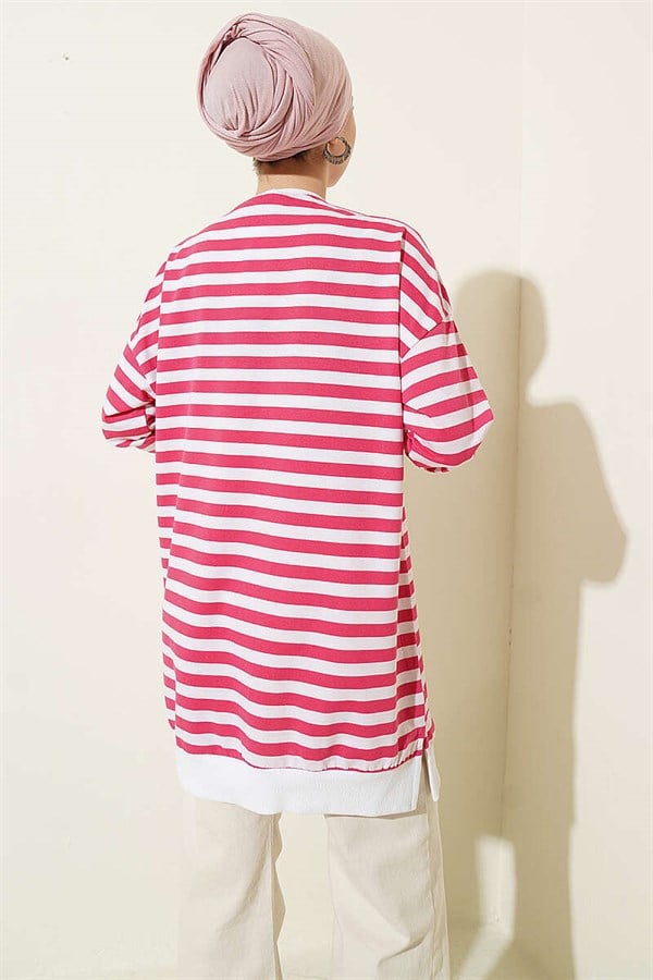 Horizontal Wide Striped Tunic, Fuchsia