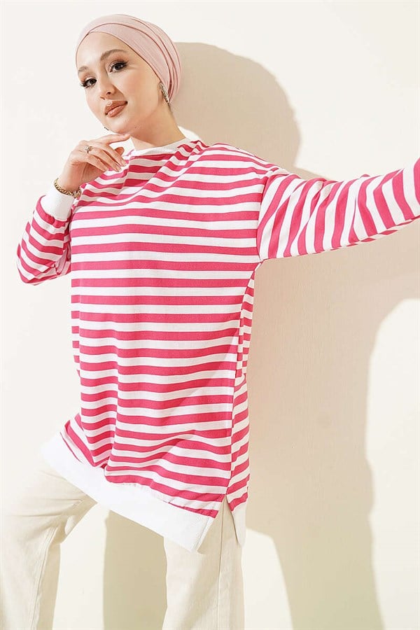 Horizontal Wide Striped Tunic, Fuchsia