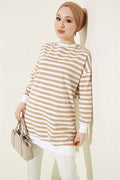 Horizontal Wide Striped Tunic Latte