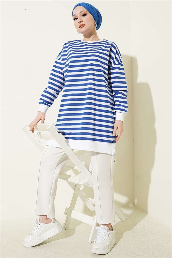 Horizontal Wide Striped Tunic in Saks