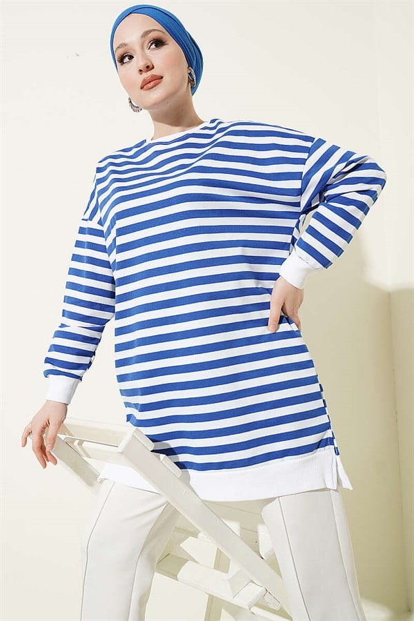 Horizontal Wide Striped Tunic in Saks