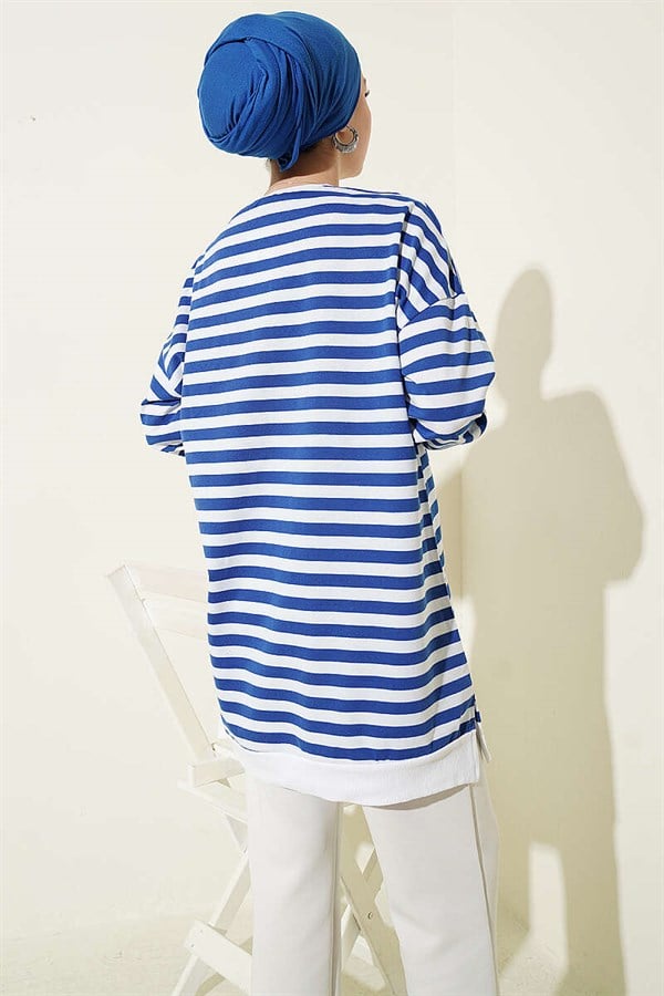 Horizontal Wide Striped Tunic in Saks